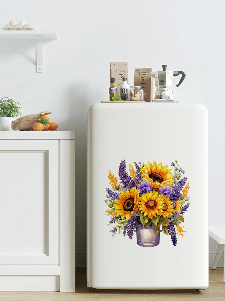 C222# Sunflowers Bouquet Wall Sticker Bathroom Toilet Decor Living Room Cabinet Refrigerator Home Decoration Decals