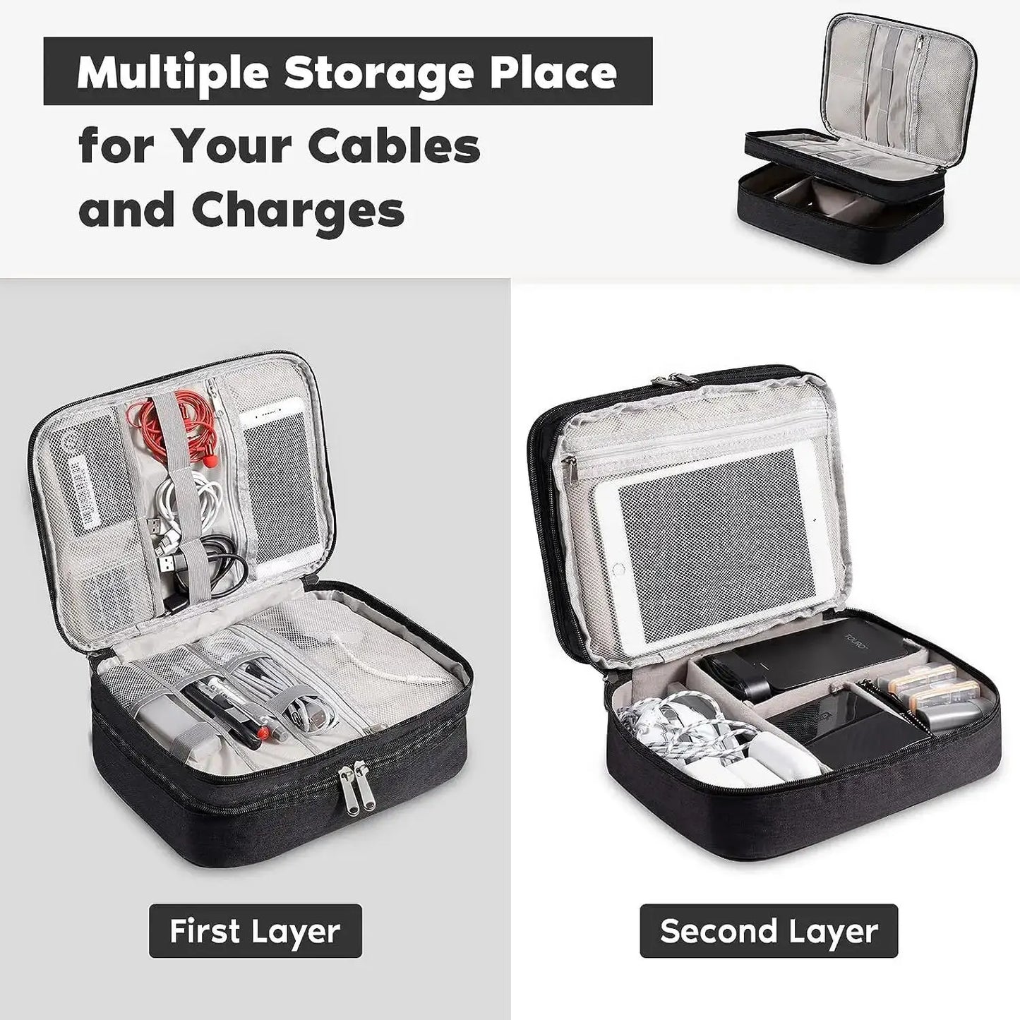 Digital Accessory Storage Bag Multi-Layer Practical Power Bank USB Flash Drive Data Cable Earphones Dustproof Travel Storage Bag