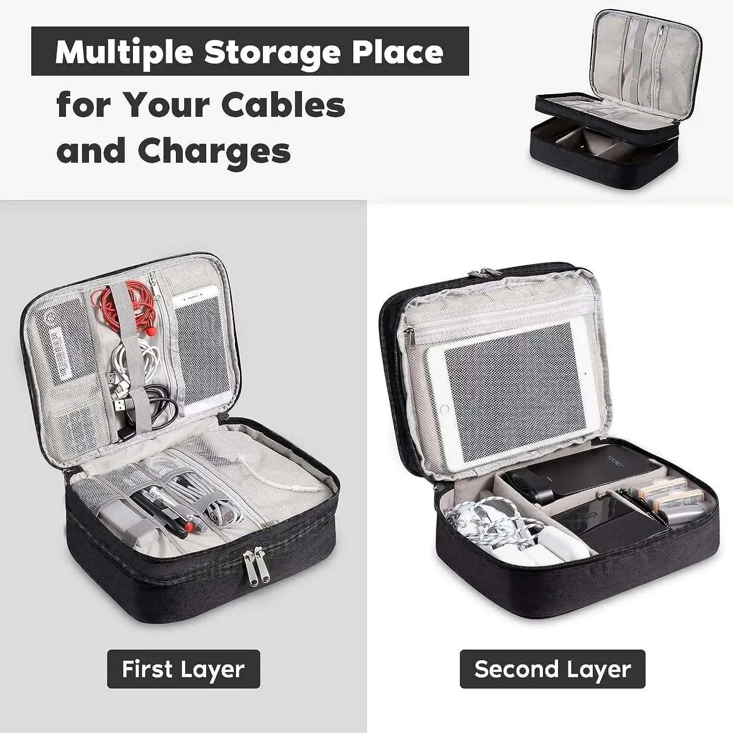 Digital Accessory Storage Bag Multi-Layer Practical Power Bank USB Flash Drive Data Cable Earphones Dustproof Travel Storage Bag