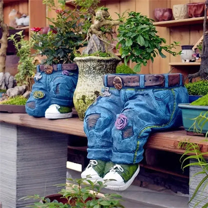 1Pc Jeans Pants Shape Flower Pot Resin Statue, Succulent Pot Flower Planter for Indoor Garden Yard Lawn Porch Patio Outdoor