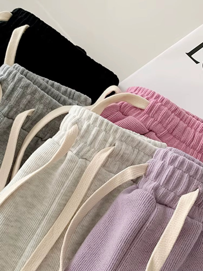 Summer 2025 Shorts Women Elasticity Lovely Girls Korean Style Sweet Students Harajuku Simple Pure Gray Oversize Trousers Female